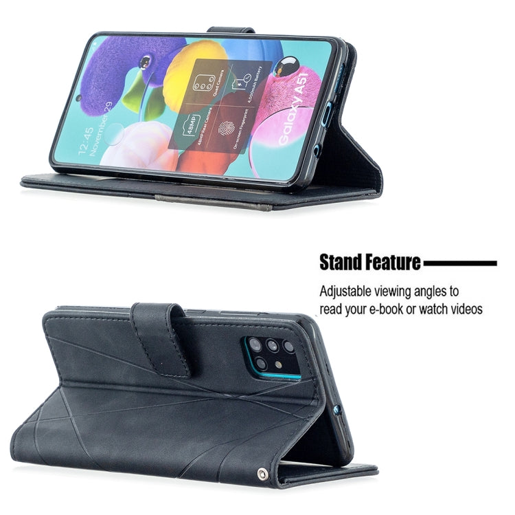 For Samsung Galaxy A51 Rhombus Texture Magnetic Buckle Horizontal Flip Leather Case with Holder & Card Slots & Wallet & Photo Frame