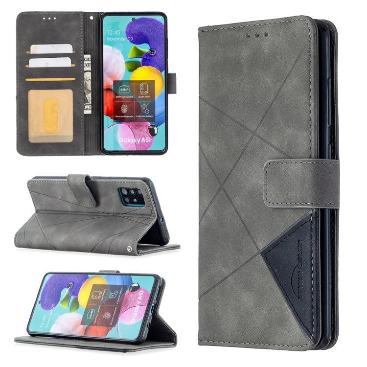 For Samsung Galaxy A51 Rhombus Texture Magnetic Buckle Horizontal Flip Leather Case with Holder & Card Slots & Wallet & Photo Frame