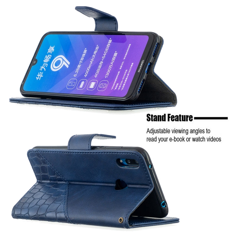 For Huawei Y7 (2019) Matching Color Crocodile Texture Horizontal Flip PU Leather Case with Holder & Card Slots & Wallet