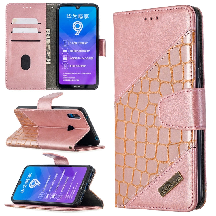 For Huawei Y7 (2019) Matching Color Crocodile Texture Horizontal Flip PU Leather Case with Holder & Card Slots & Wallet