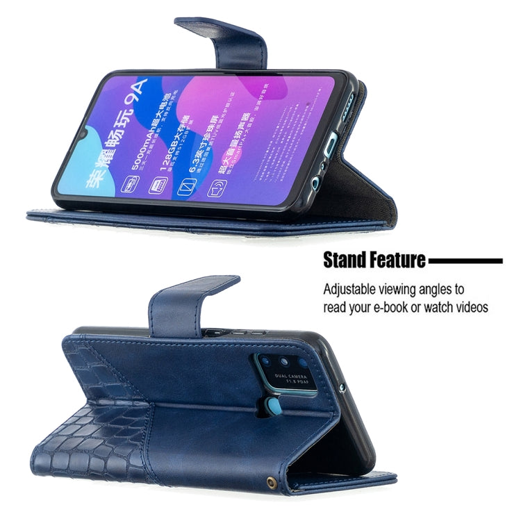 For Huawei Honor 9A Matching Color Crocodile Texture Horizontal Flip PU Leather Case with Holder & Card Slots & Wallet