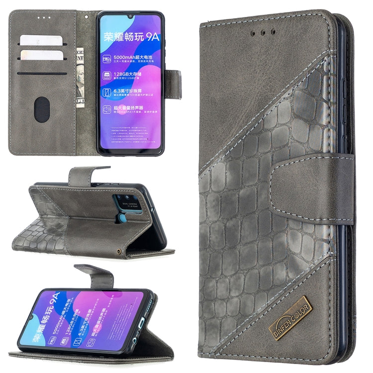 For Huawei Honor 9A Matching Color Crocodile Texture Horizontal Flip PU Leather Case with Holder & Card Slots & Wallet