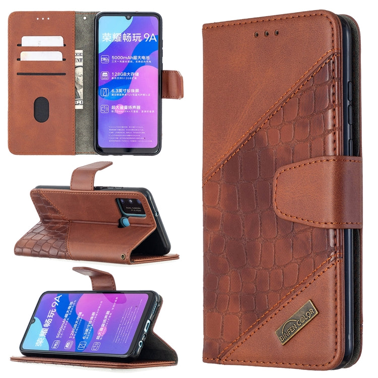 For Huawei Honor 9A Matching Color Crocodile Texture Horizontal Flip PU Leather Case with Holder & Card Slots & Wallet