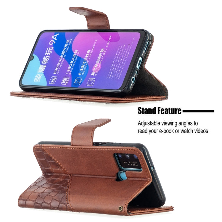 For Huawei Honor 9A Matching Color Crocodile Texture Horizontal Flip PU Leather Case with Holder & Card Slots & Wallet