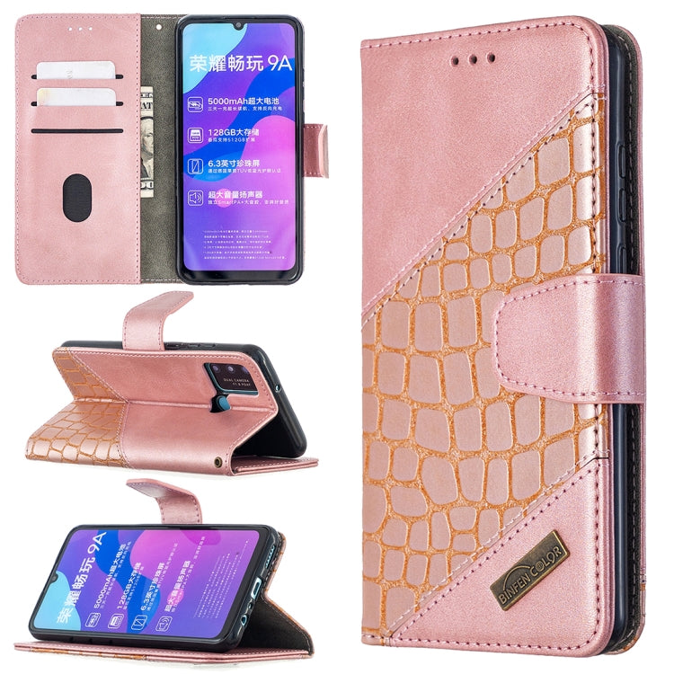 For Huawei Honor 9A Matching Color Crocodile Texture Horizontal Flip PU Leather Case with Holder & Card Slots & Wallet