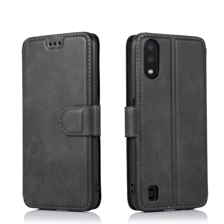 For Samsung Galaxy A01 Calf Texture Magnetic Buckle Horizontal Flip Leather Case with Holder & Card Slots & Wallet & Photo Frame