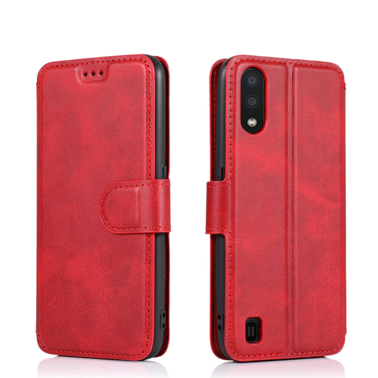 For Samsung Galaxy A01 Calf Texture Magnetic Buckle Horizontal Flip Leather Case with Holder & Card Slots & Wallet & Photo Frame