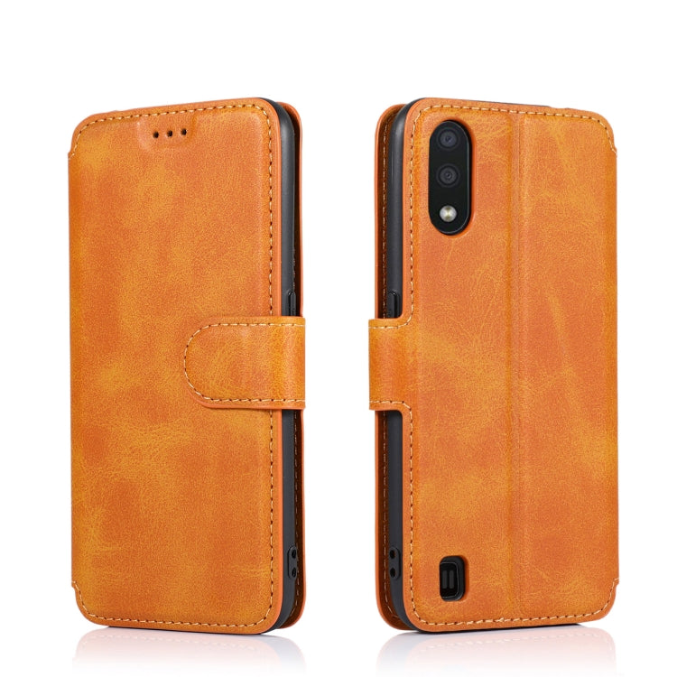 For Samsung Galaxy A01 Calf Texture Magnetic Buckle Horizontal Flip Leather Case with Holder & Card Slots & Wallet & Photo Frame
