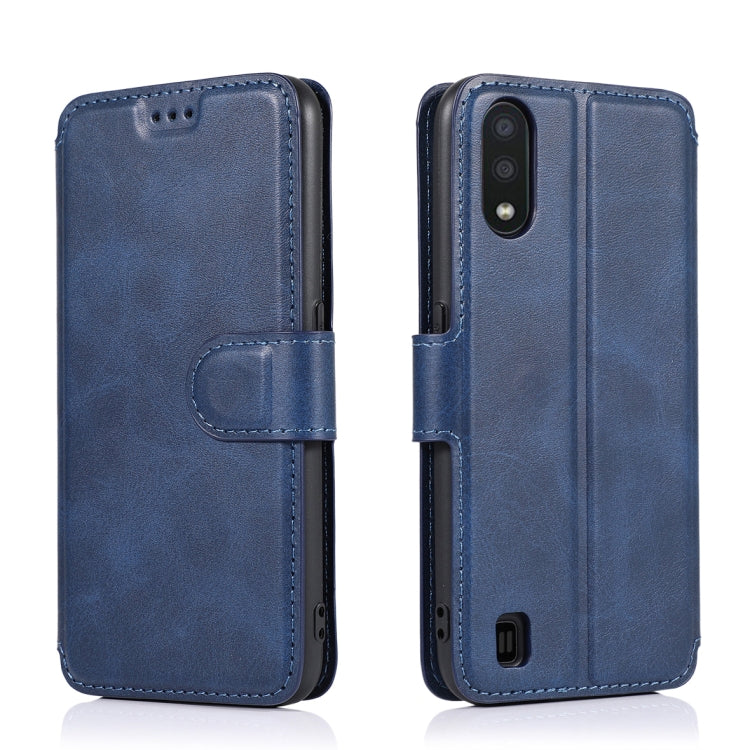 For Samsung Galaxy A01 Calf Texture Magnetic Buckle Horizontal Flip Leather Case with Holder & Card Slots & Wallet & Photo Frame