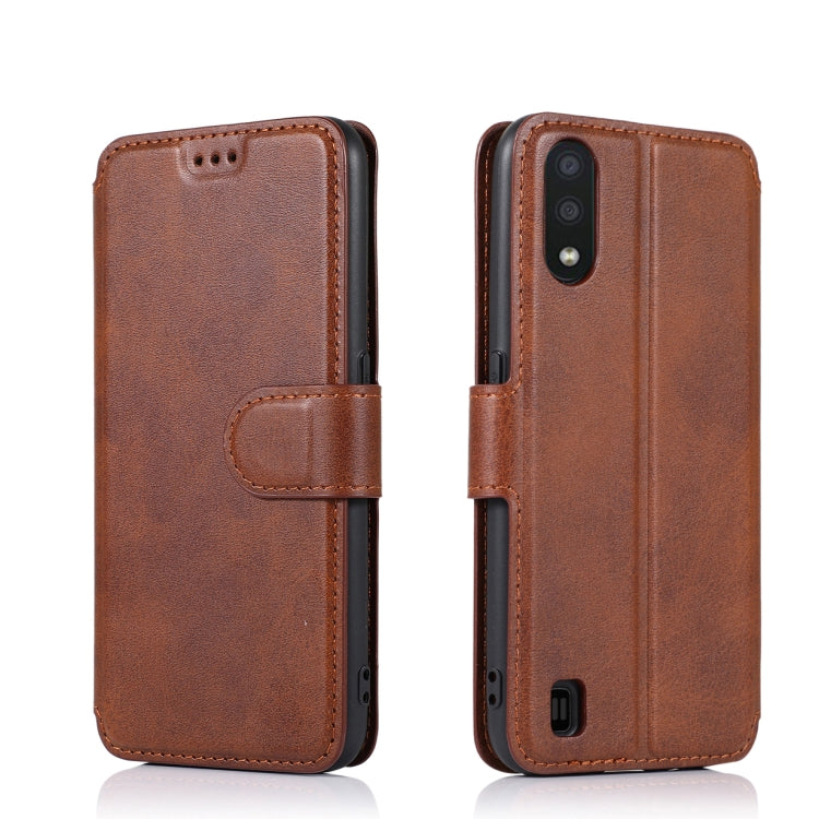 For Samsung Galaxy A01 Calf Texture Magnetic Buckle Horizontal Flip Leather Case with Holder & Card Slots & Wallet & Photo Frame