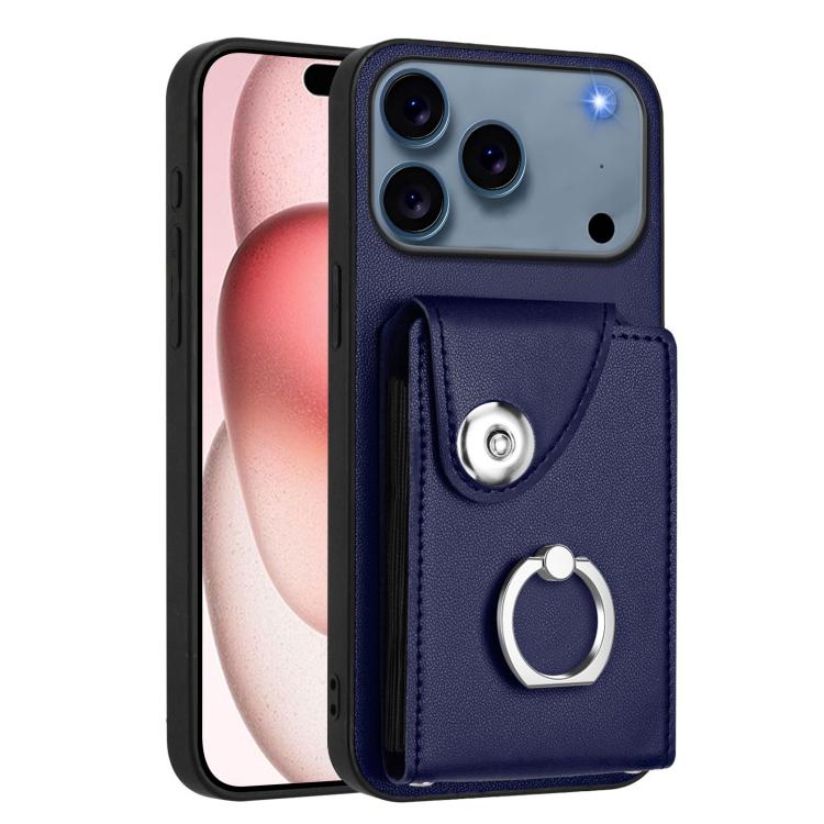 For iPhone 17 Pro Max Organ Card Bag Ring Holder PU Phone Case with Lanyard