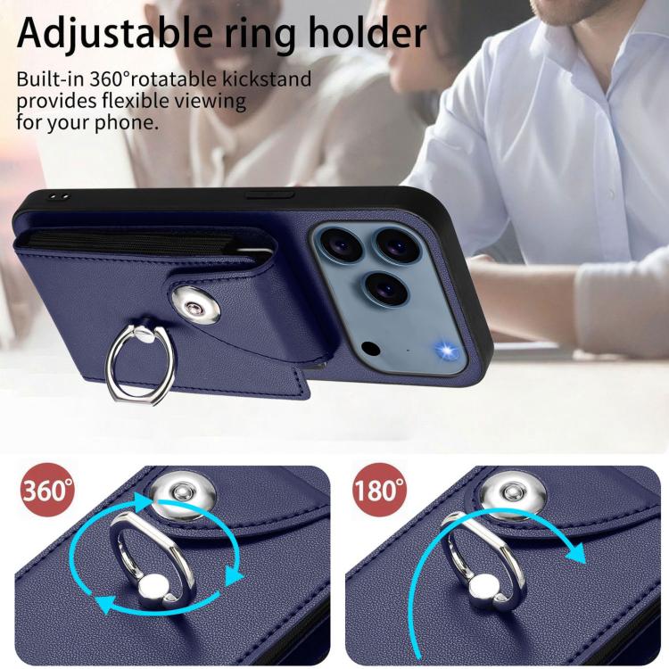 For iPhone 17 Pro Max Organ Card Bag Ring Holder PU Phone Case with Lanyard