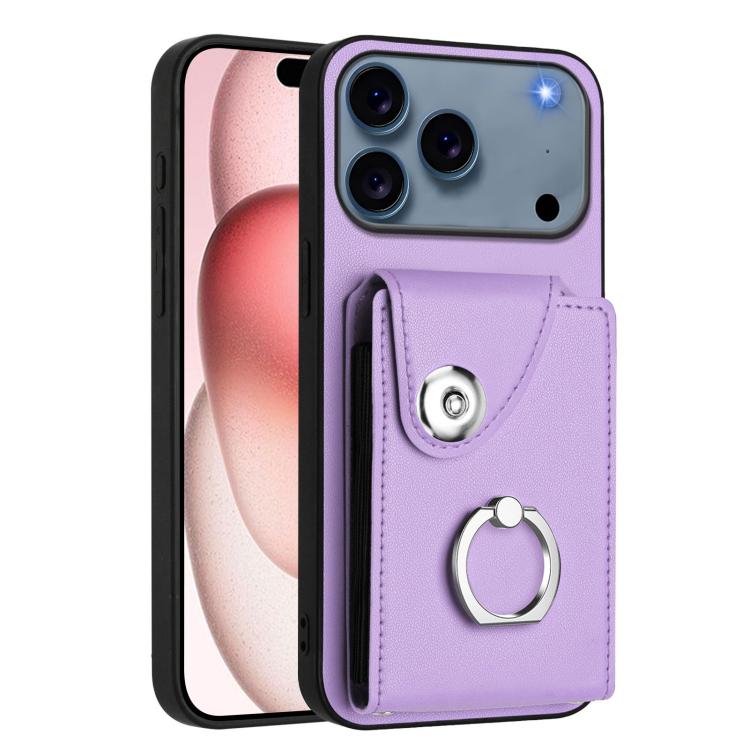 For iPhone 17 Pro Max Organ Card Bag Ring Holder PU Phone Case with Lanyard