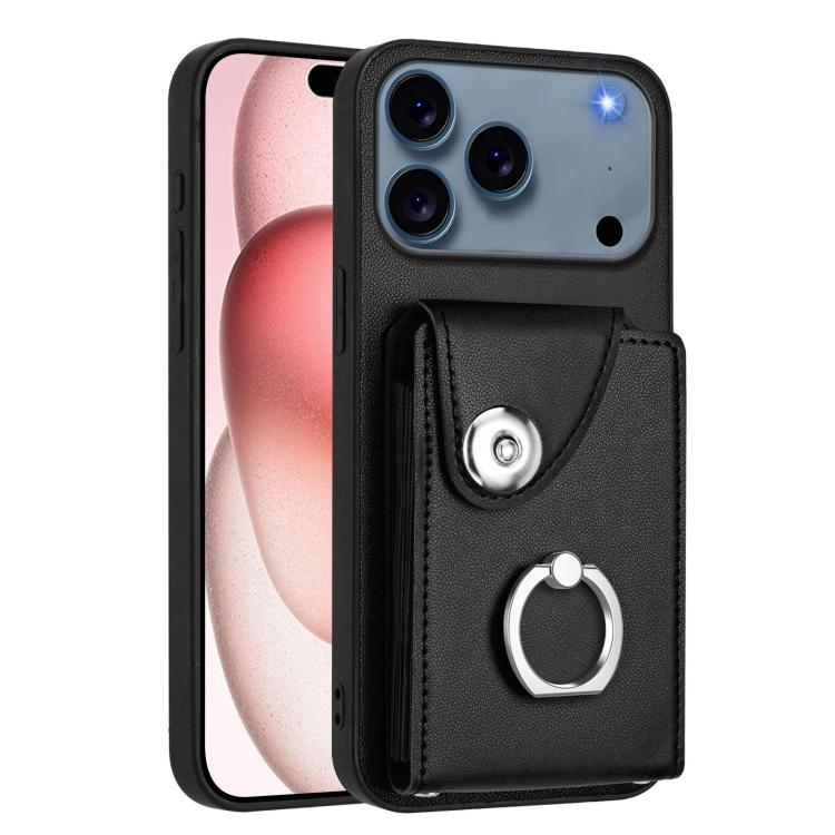 For iPhone 17 Pro Max Organ Card Bag Ring Holder PU Phone Case with Lanyard