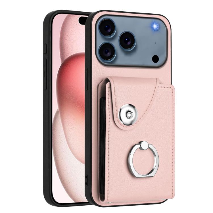 For iPhone 17 Pro Max Organ Card Bag Ring Holder PU Phone Case with Lanyard