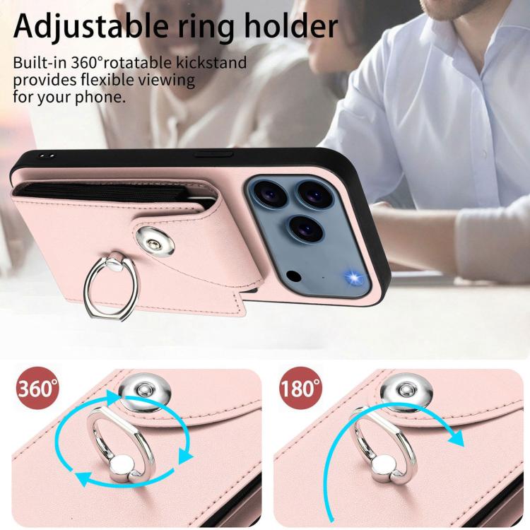 For iPhone 17 Pro Max Organ Card Bag Ring Holder PU Phone Case with Lanyard