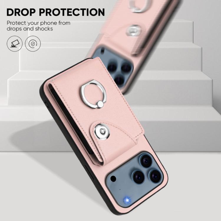 For iPhone 17 Pro Max Organ Card Bag Ring Holder PU Phone Case with Lanyard