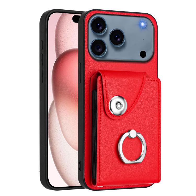 For iPhone 17 Pro Max Organ Card Bag Ring Holder PU Phone Case with Lanyard