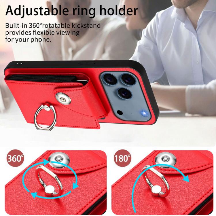 For iPhone 17 Pro Max Organ Card Bag Ring Holder PU Phone Case with Lanyard