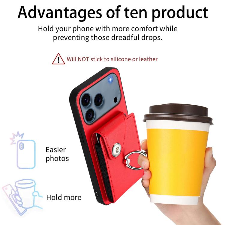 For iPhone 17 Pro Max Organ Card Bag Ring Holder PU Phone Case with Lanyard