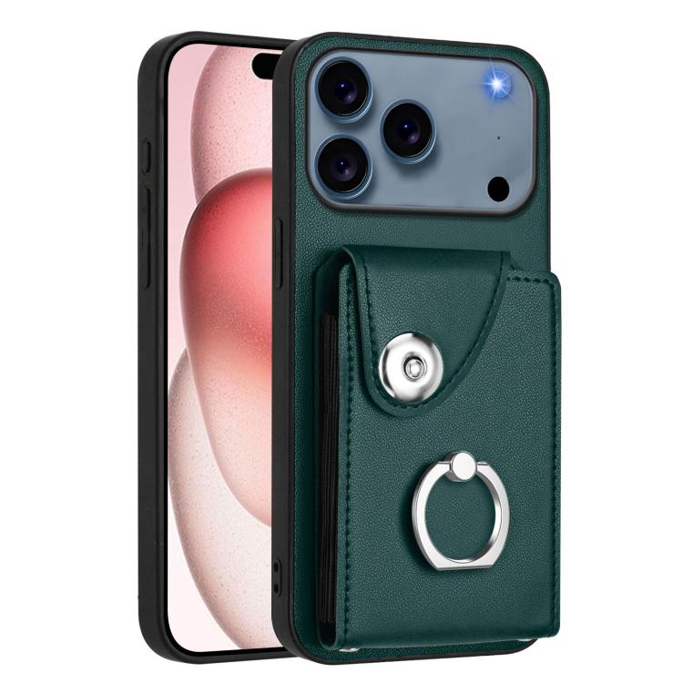 For iPhone 17 Pro Max Organ Card Bag Ring Holder PU Phone Case with Lanyard