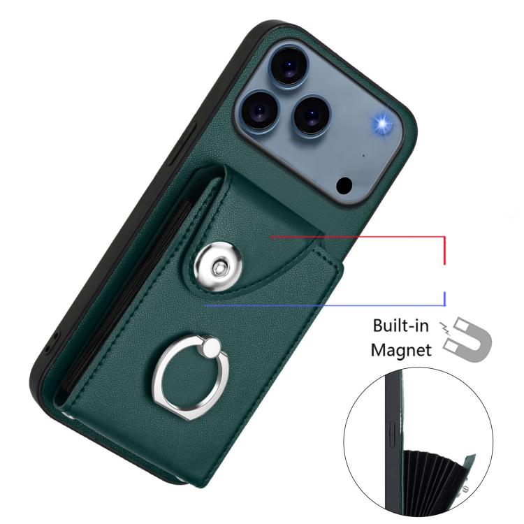 For iPhone 17 Pro Max Organ Card Bag Ring Holder PU Phone Case with Lanyard
