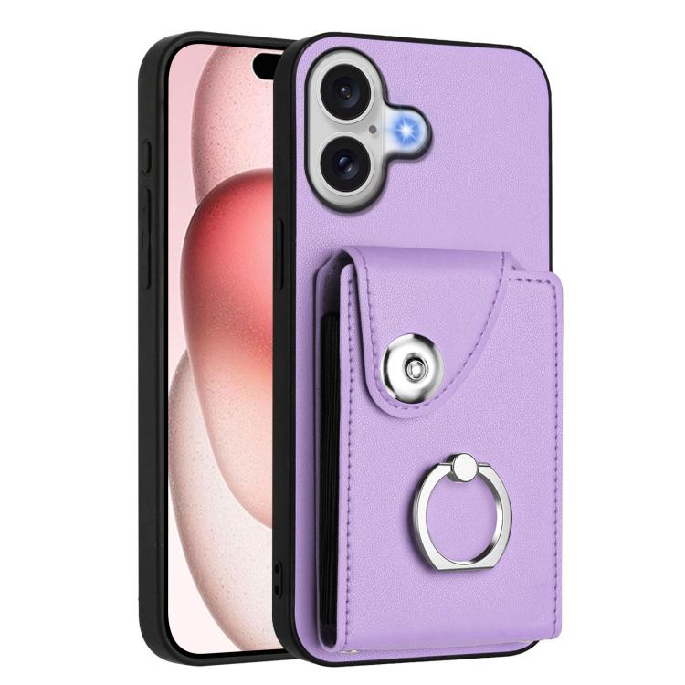 For iPhone 17 Organ Card Bag Ring Holder PU Phone Case with Lanyard