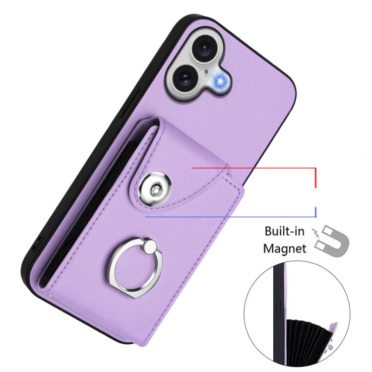 For iPhone 17 Organ Card Bag Ring Holder PU Phone Case with Lanyard