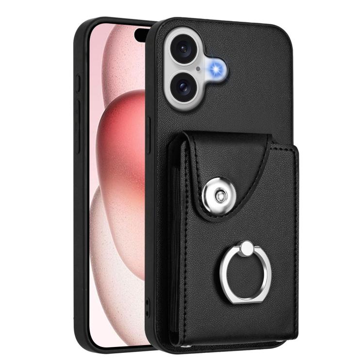 For iPhone 17 Organ Card Bag Ring Holder PU Phone Case with Lanyard