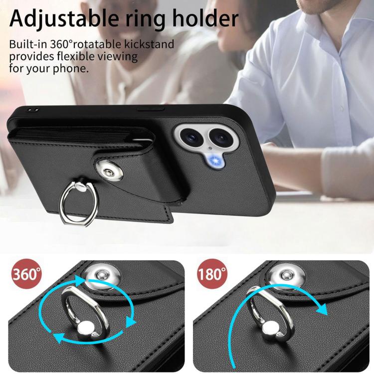 For iPhone 17 Organ Card Bag Ring Holder PU Phone Case with Lanyard