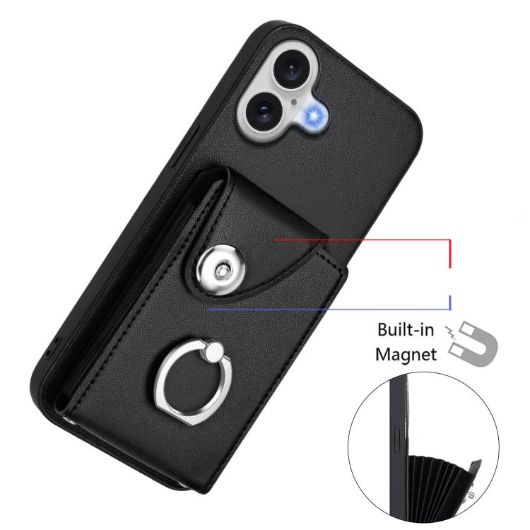 For iPhone 17 Organ Card Bag Ring Holder PU Phone Case with Lanyard