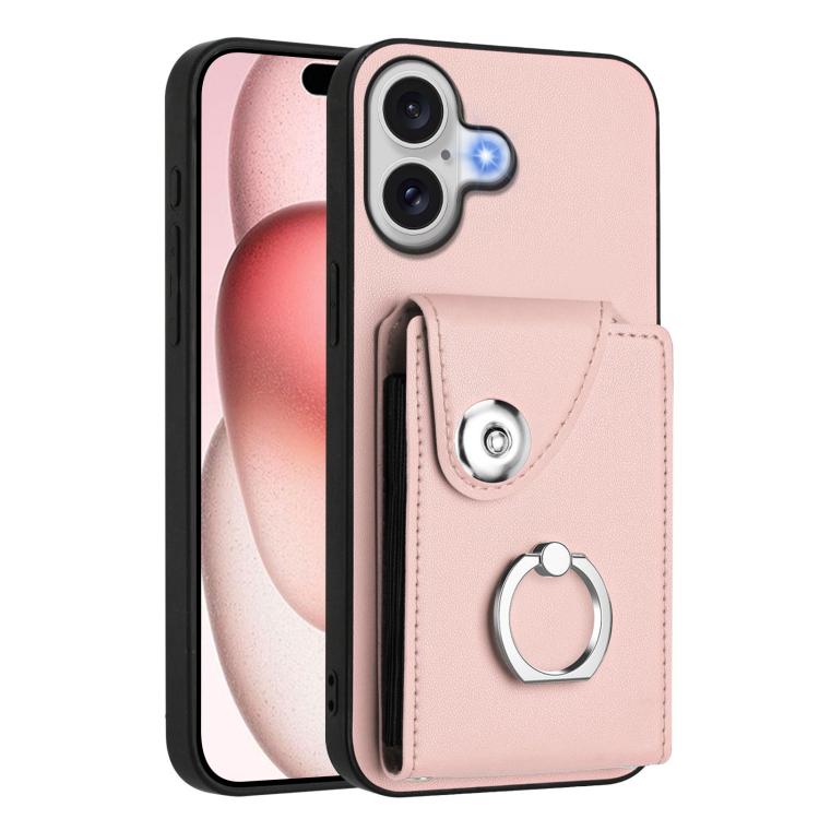 For iPhone 17 Organ Card Bag Ring Holder PU Phone Case with Lanyard