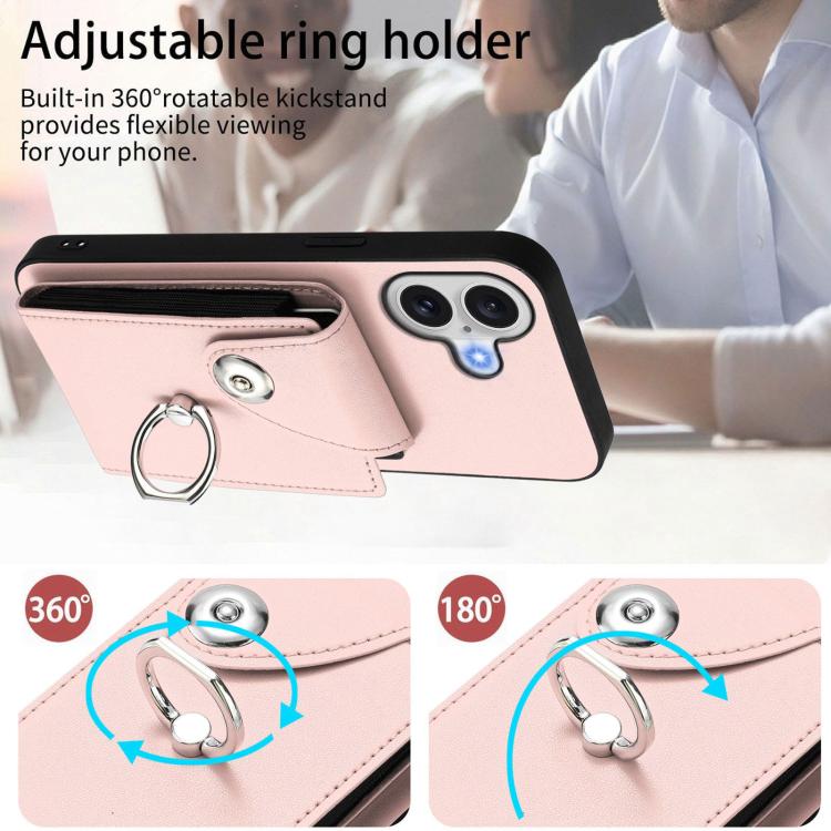 For iPhone 17 Organ Card Bag Ring Holder PU Phone Case with Lanyard