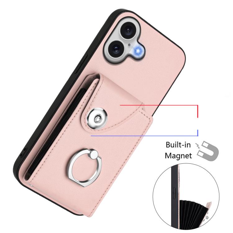 For iPhone 17 Organ Card Bag Ring Holder PU Phone Case with Lanyard