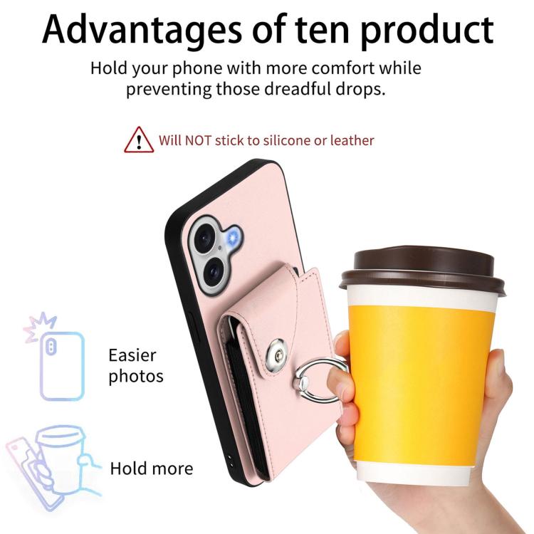 For iPhone 17 Organ Card Bag Ring Holder PU Phone Case with Lanyard