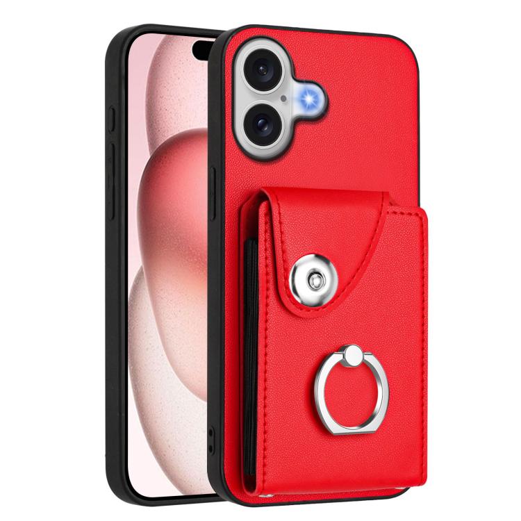 For iPhone 17 Organ Card Bag Ring Holder PU Phone Case with Lanyard