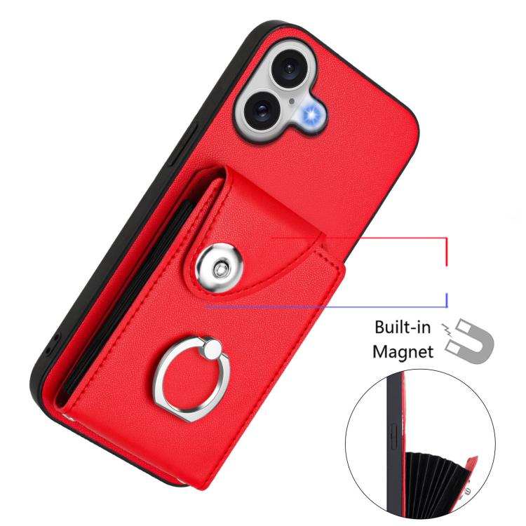 For iPhone 17 Organ Card Bag Ring Holder PU Phone Case with Lanyard