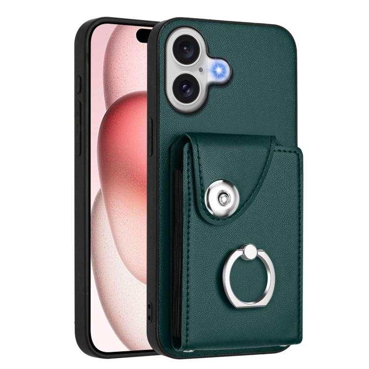 For iPhone 17 Organ Card Bag Ring Holder PU Phone Case with Lanyard