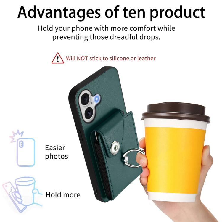 For iPhone 17 Organ Card Bag Ring Holder PU Phone Case with Lanyard