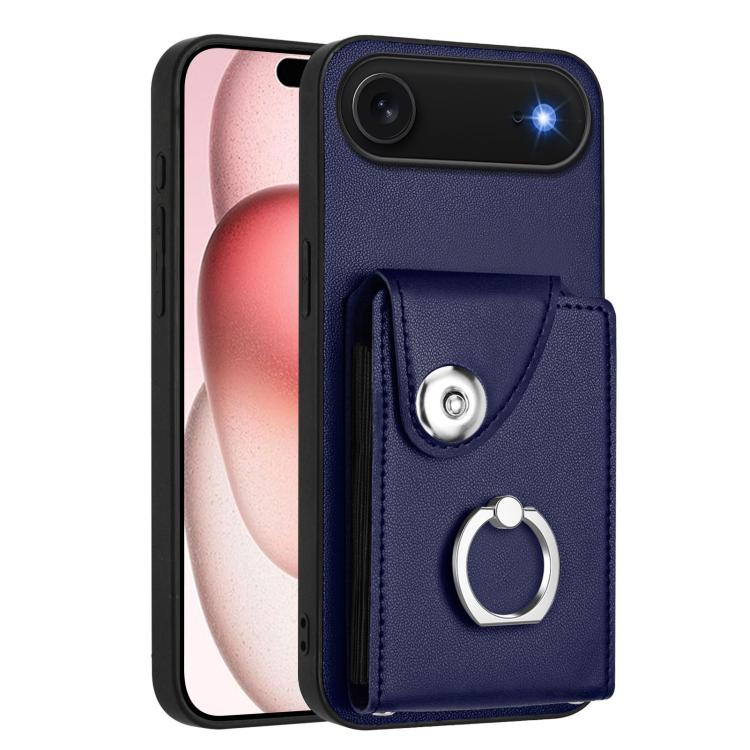 For iPhone Air Organ Card Bag Ring Holder PU Phone Case with Lanyard