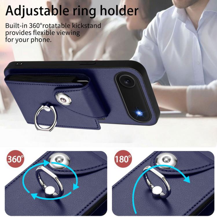 For iPhone Air Organ Card Bag Ring Holder PU Phone Case with Lanyard