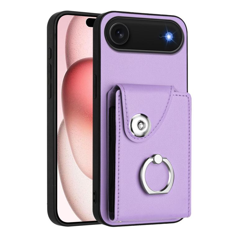 For iPhone Air Organ Card Bag Ring Holder PU Phone Case with Lanyard