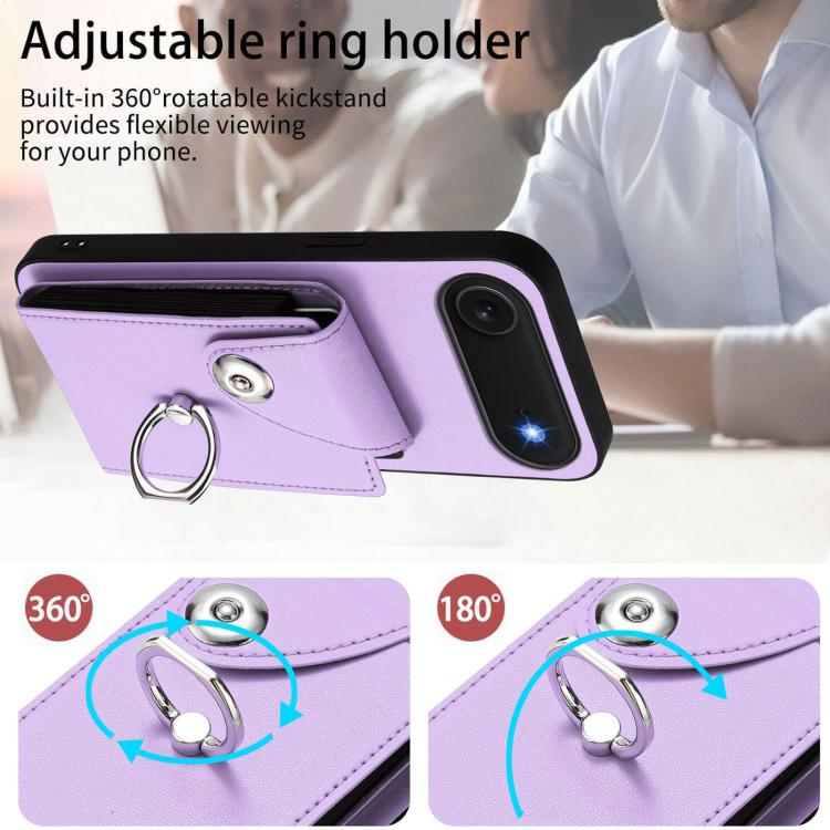 For iPhone Air Organ Card Bag Ring Holder PU Phone Case with Lanyard