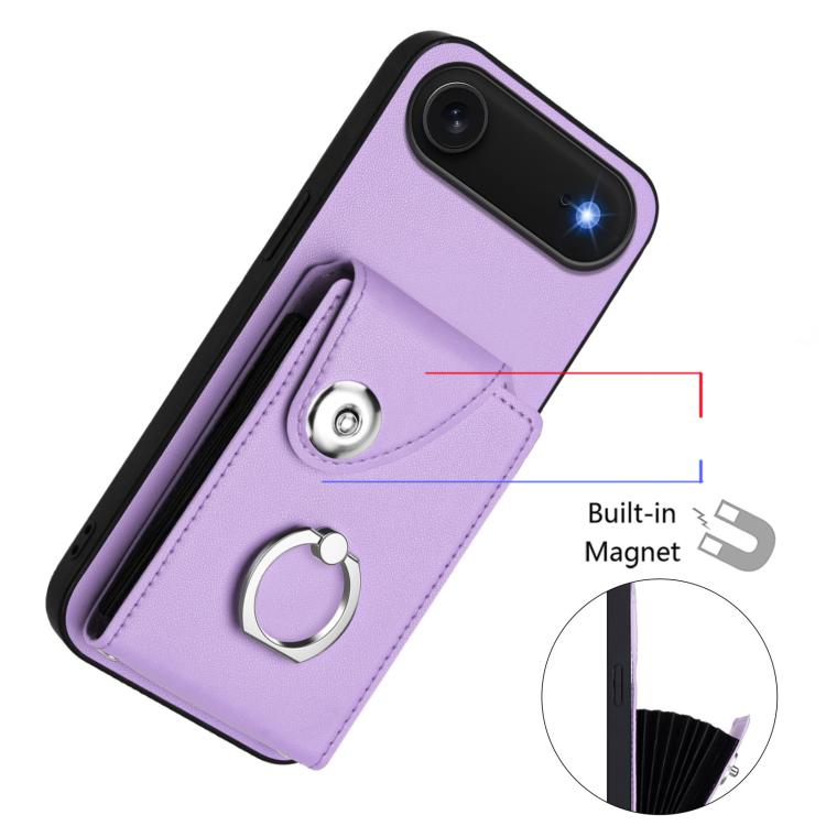 For iPhone Air Organ Card Bag Ring Holder PU Phone Case with Lanyard