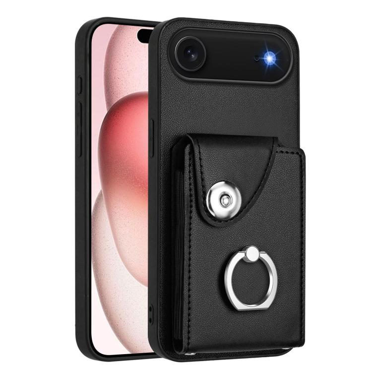 For iPhone Air Organ Card Bag Ring Holder PU Phone Case with Lanyard