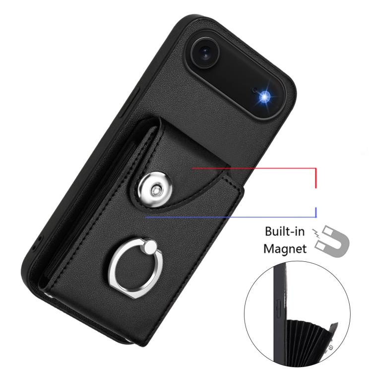 For iPhone Air Organ Card Bag Ring Holder PU Phone Case with Lanyard