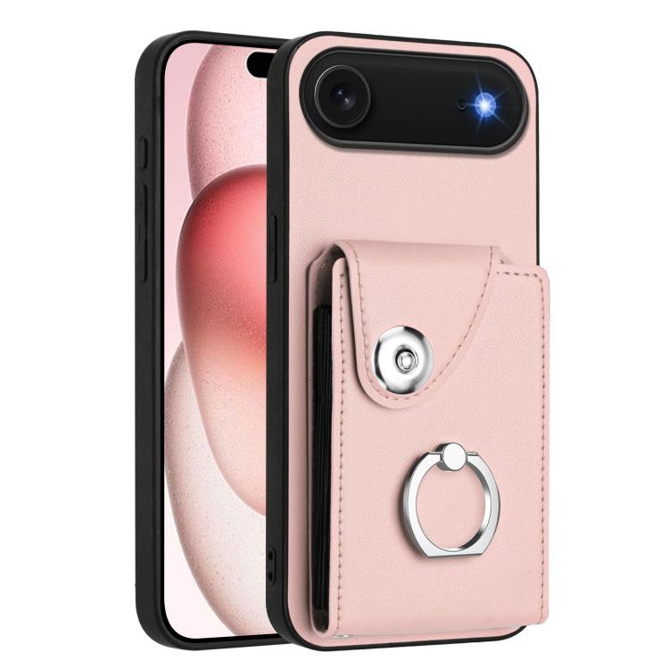 For iPhone Air Organ Card Bag Ring Holder PU Phone Case with Lanyard