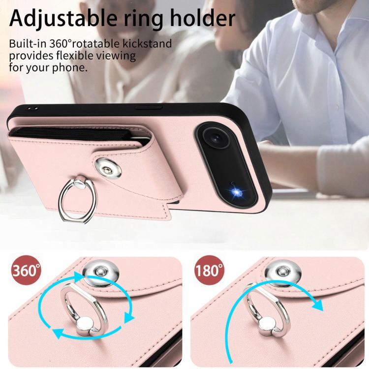 For iPhone Air Organ Card Bag Ring Holder PU Phone Case with Lanyard