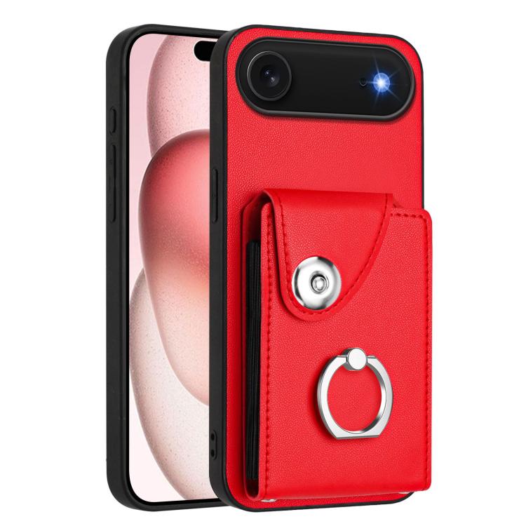For iPhone Air Organ Card Bag Ring Holder PU Phone Case with Lanyard