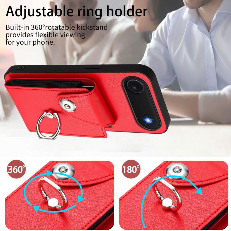 For iPhone Air Organ Card Bag Ring Holder PU Phone Case with Lanyard